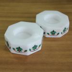 Marble tealight holders, 'Floral Alliance in Green' (pair) - Octagon Marble Tealight Holder with Green Buds (Pair)