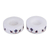 Marble tealight holders, 'Floral Symmetry in Blue' (pair) - Round Marble Tealight Holder with Blue Blooming Buds (Pair) thumbail