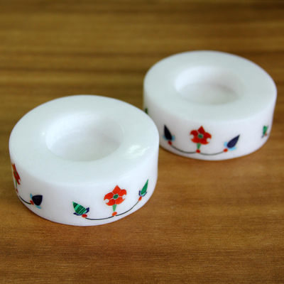 Teelichthalter aus Marmor, (Paar) - Paar Teelichthalter aus Marmor, handgefertigt in Indien