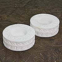 Marble tealight holders, 'White Beauty' (pair)