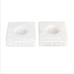 Marble tealight holders, 'White Garden' (pair) - Square Marble Tealight Holder with Engraved Vines (Pair)