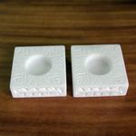 Marble tealight holders, 'White Garden' (pair) - Square Marble Tealight Holder with Engraved Vines (Pair)