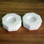 Marble tealight holder, 'White Delight' (pair) - Octagon Marble Tealight Holder with Engraved Vines (Pair)