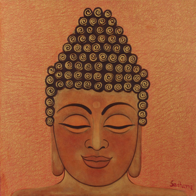 Original Lord Buddha Oil on Canvas Painting from India