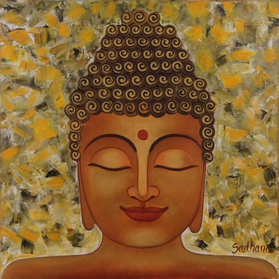 Original Lord Buddha Oil on Canvas Painting from India