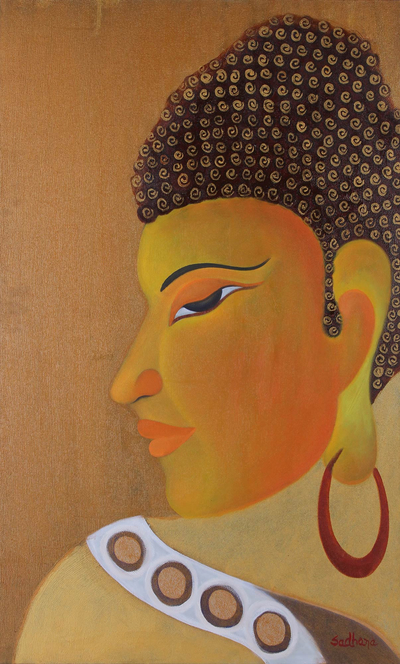 Signed Original Buddha Oil Painting from India