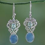 Chalcedony and blue topaz dangle earrings, 'Harmonious Blue' - Handcrafted Blue Chalcedony and Topaz Dangle Earrings