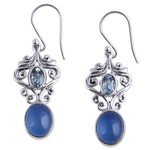 Chalcedony and blue topaz dangle earrings, 'Harmonious Blue' - Handcrafted Blue Chalcedony and Topaz Dangle Earrings