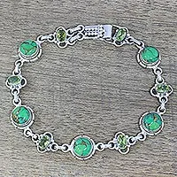 pulsera de eslabones de peridoto - Pulsera de eslabones compuestos de turquesa verde y peridoto