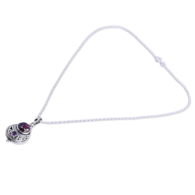 Amethyst pendant necklace, 'Mesmerizing Sphere' - Amethyst and Composite Turquoise Pendant Necklace from India