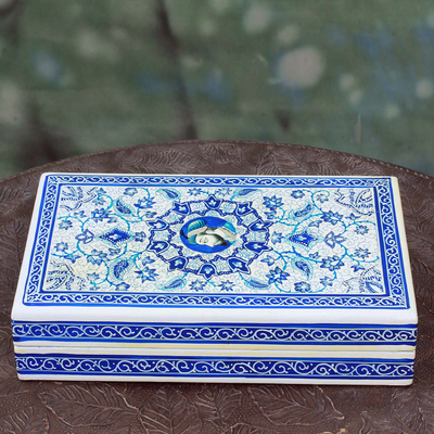 Wood and papier mache box, 'King's Grandeur' - Velvet-Lined Papier Mache Wood Box with Mughal King Motif