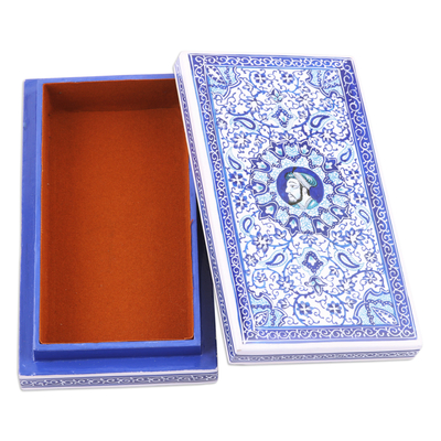 Velvet-Lined Papier Mache Wood Box with Mughal King Motif - King's