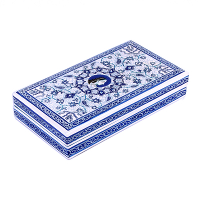 Wood and papier mache box, 'Queen's Grandeur' - Velvet-Lined Papier Mache Wood Box with Mughal Queen Motif