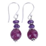 Amethyst dangle earrings, 'Graceful Amethyst' - Indian Amethyst Agate and Sterling Silver Dangle Earrings