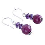 Amethyst dangle earrings, 'Graceful Amethyst' - Indian Amethyst Agate and Sterling Silver Dangle Earrings