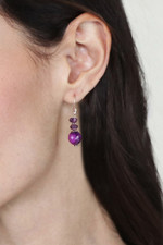 Amethyst dangle earrings, 'Graceful Amethyst' - Indian Amethyst Agate and Sterling Silver Dangle Earrings
