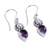 Cultured pearl and amethyst dangle earrings, 'Amethyst Tear' - Amethyst and Cultured Pearl Earrings in Sterling Silver (image 2c) thumbail