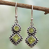 Peridot dangle earrings,  'Twin Aura' - India Artisan Handcrafted Silver and Peridot Earrings