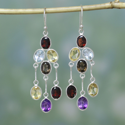 Multi-gemstone chandelier earrings, Wondrous Colors