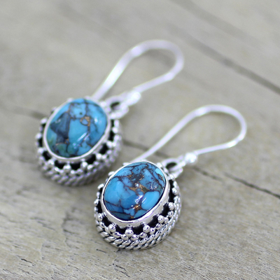Sterling silver dangle earrings, 'Mystical Blue' - Hand Made Sterling Silver Earrings from India