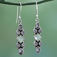 Featured review for Rainbow moonstone and amethyst dangle earrings, Mesmerizing Shapes