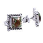 Sterling silver stud earrings, 'Magical Green' - Composite Green Turquoise Stud Earrings Handmade in India