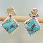 Citrine drop earrings, 'Turquoise Sparkle' - Indian Citrine Earrings with Composite Blue Turquoise