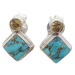 Citrine drop earrings, 'Turquoise Sparkle' - Indian Citrine Earrings with Composite Blue Turquoise