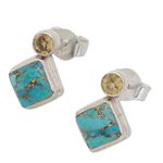 Citrine drop earrings, 'Turquoise Sparkle' - Indian Citrine Earrings with Composite Blue Turquoise