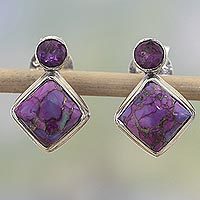 Amethyst-Tropfenohrringe, „Purple Sparkle“ – Indische Amethyst-Ohrringe mit zusammengesetztem lila Türkis