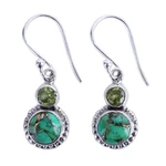Peridot dangle earrings, 'Forest Floor' - Peridot, Composite Turquoise, and Sterling Silver Earring