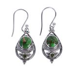 Peridot dangle earrings, 'Green Elegance' - Sterling Silver, Peridot, and Composite Turquoise Earrings