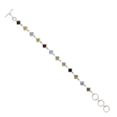 Gliederarmband mit mehreren Edelsteinen - Handgefertigtes Gliederarmband aus mehreren Edelsteinen und Sterlingsilber