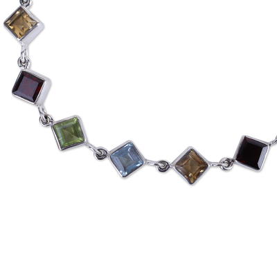 Multi-gemstone link bracelet, 'Delicate Gaze' - Handcrafted Multigemstone and Sterling Silver Link Bracelet