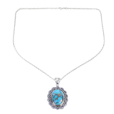 Sterling silver pendant necklace, 'Royal Halo' - Composite Turquoise Pendant Necklace Handcrafted in India