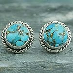Sterling Silver Composite Turquoise Stud Earrings, 'Cool Aqua Radiance'