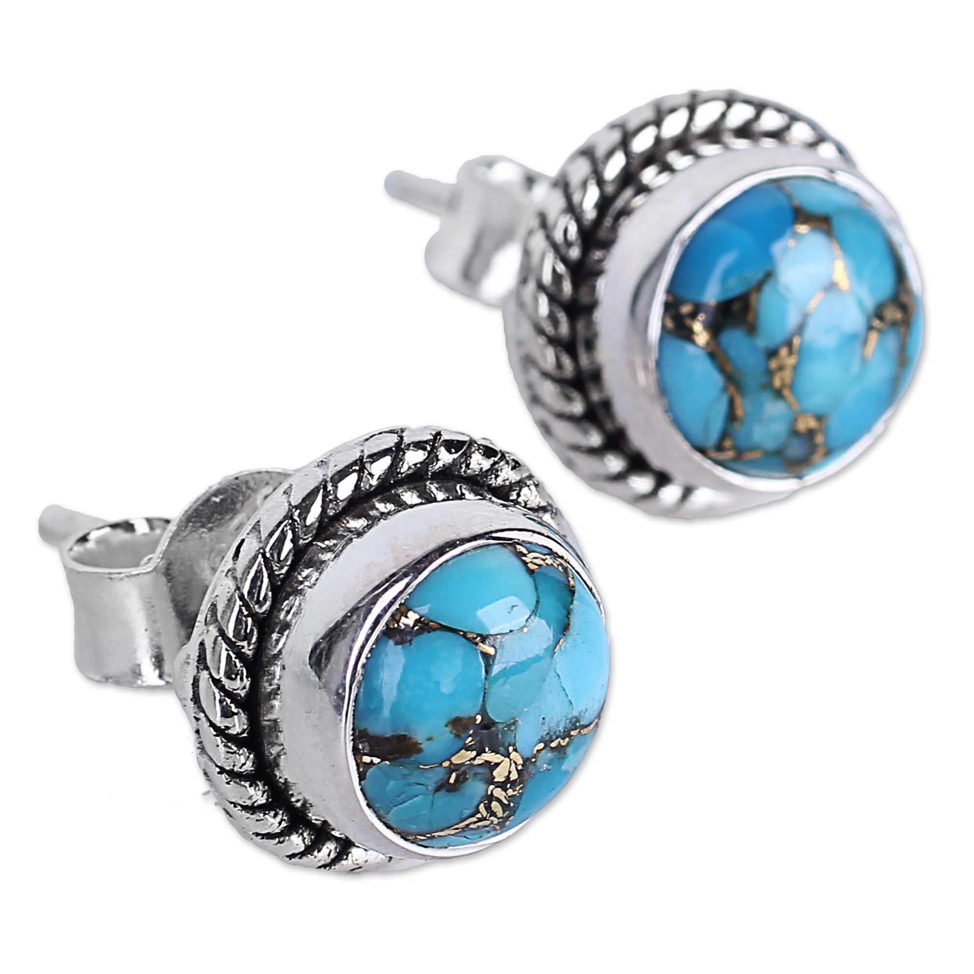 Sterling Silver Composite Turquoise Stud Earrings Cool Aqua Radiance NOVICA