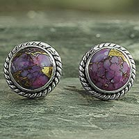 Sterling silver stud earrings, 'Purple Radiance'