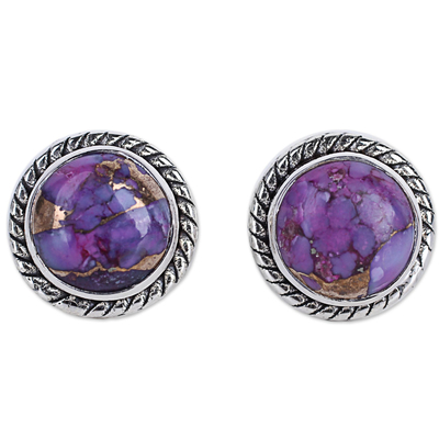 Purple Composite Turquoise Stud Earrings with Silver 925