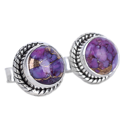 Sterling silver stud earrings, 'Purple Radiance' - Purple Composite Turquoise Stud Earrings with Silver 925