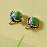 Sterling silver stud earrings, 'Verdant Radiance' - Silver 925 and Green Composite Turquoise Stud Earrings