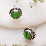 Sterling silver stud earrings, 'Verdant Radiance' - Silver 925 and Green Composite Turquoise Stud Earrings