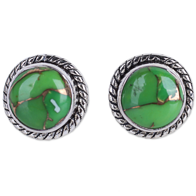 Silver 925 and Green Composite Turquoise Stud Earrings