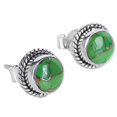 Sterling silver stud earrings, 'Verdant Radiance' - Silver 925 and Green Composite Turquoise Stud Earrings
