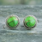 Sterling silver stud earrings, 'Verdant Radiance' - Silver 925 and Green Composite Turquoise Stud Earrings