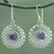 Amethyst dangle earrings, 'Violet Jali Disc' - Sterling Silver Amethyst Dangle Earrings from India