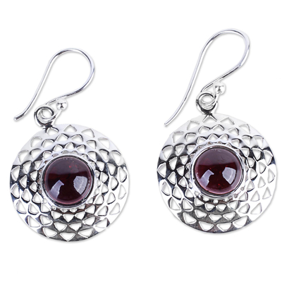 Hand Made Sterling Silver Garnet Dangle Earrings from India