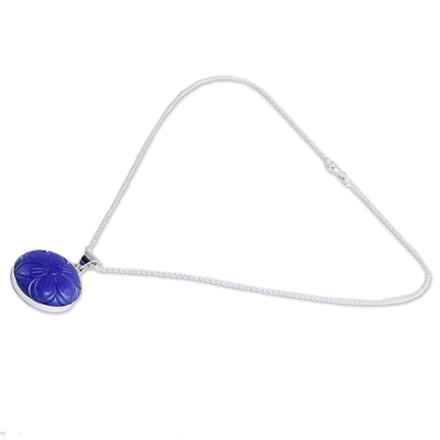 Blaue Onyx-Anhänger-Halskette - Halskette aus blauem Onyx und Sterlingsilber aus Indien