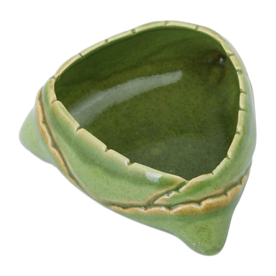 Keramische Schale, 'Daab Bati' (3,7 Zoll) - Snack-Schale im Kokosnuss-Stil aus glasierter Keramik in Indien