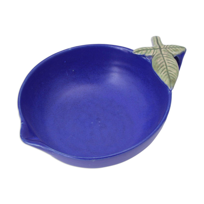 Cuenco de cerámica, 'Billa Trinerta' - Cuenco de cerámica azul Salsera Artesano elaborado en la India